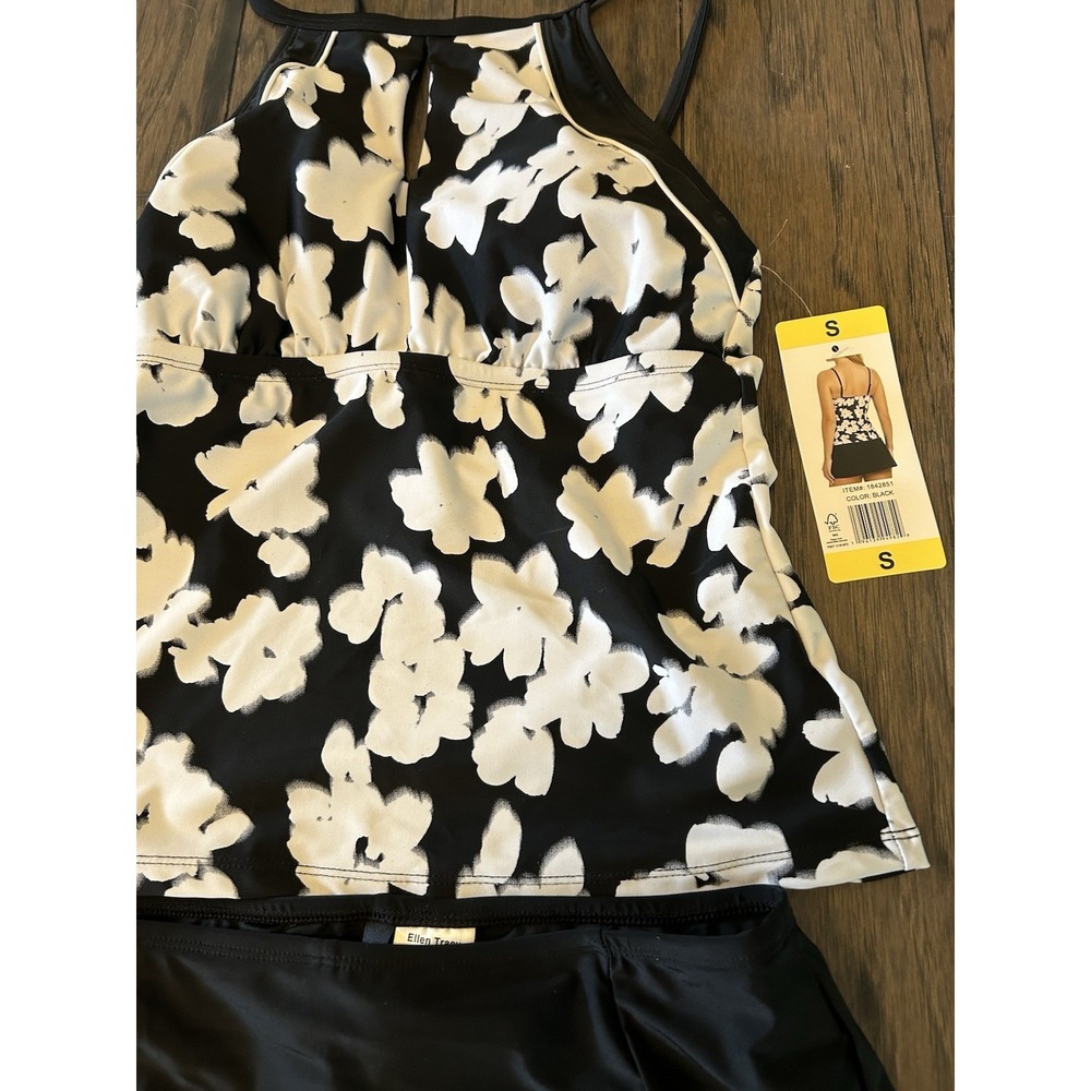 Ellen Tracy 2 Piece Tankini Skort Swimsuit BLACK/ White Sz SMALL NWT SS3 - Picture 3 of 3